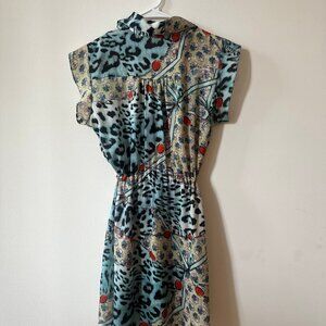 Cheetah print, half button up collared light summer dress XS